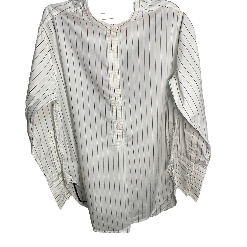 Reimagined By J Crew Womans Size Small Cotton Popover Blue & Green Striped Shirt